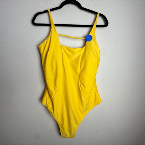 Cupshe Bright Yellow One-Piece Swimsuit NWT Retro Blue Button Cheeky Size XXL - Picture 4 of 16
